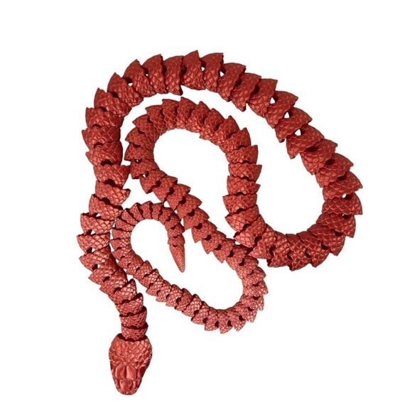 Year of the Snake Articulating 3DPrint 5' Long Carmine Red Silk Color Décor Gift - Picture 4 of 5